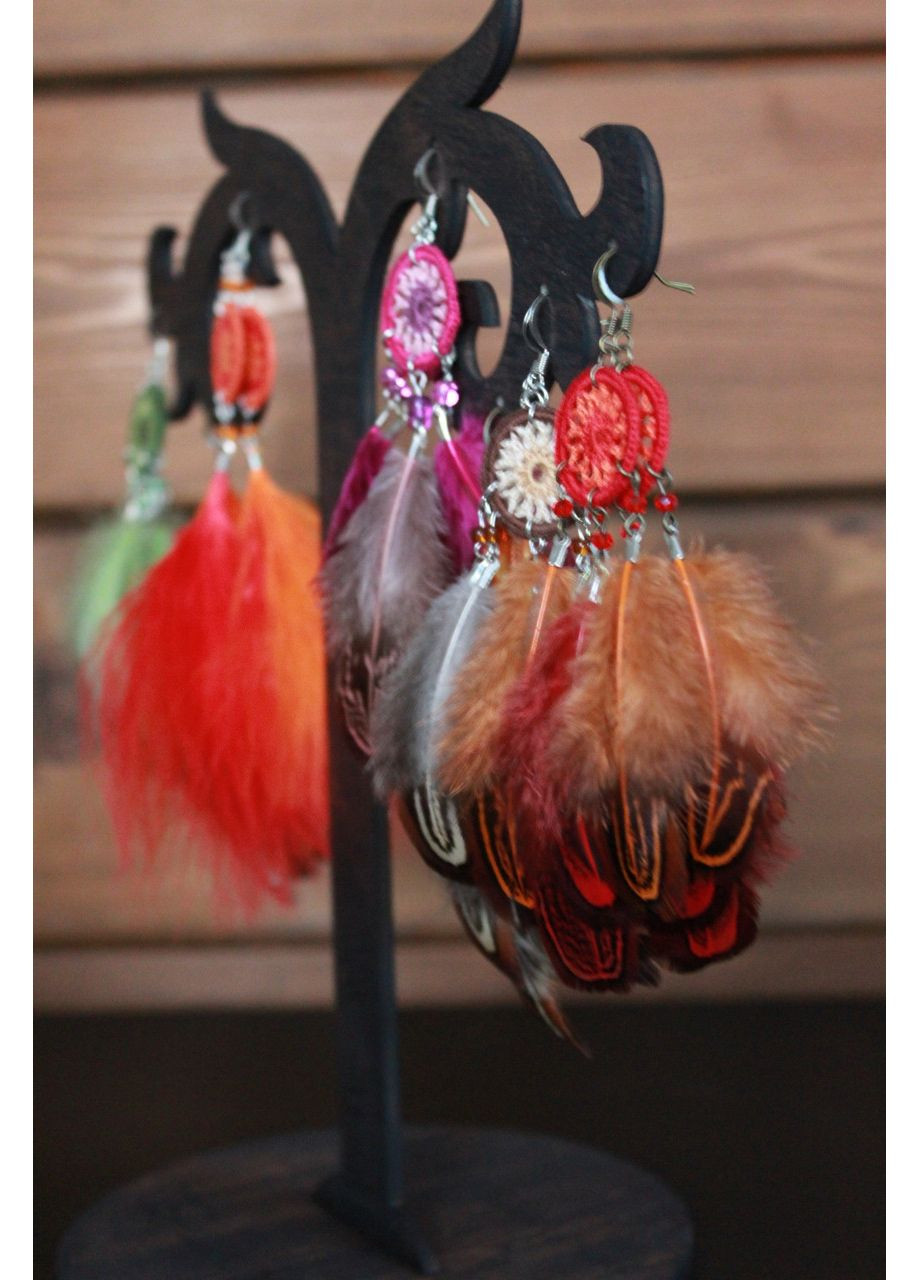 Авторские серьги "Ловец снов" с перьями синего цвета Dream Studio (363057477)