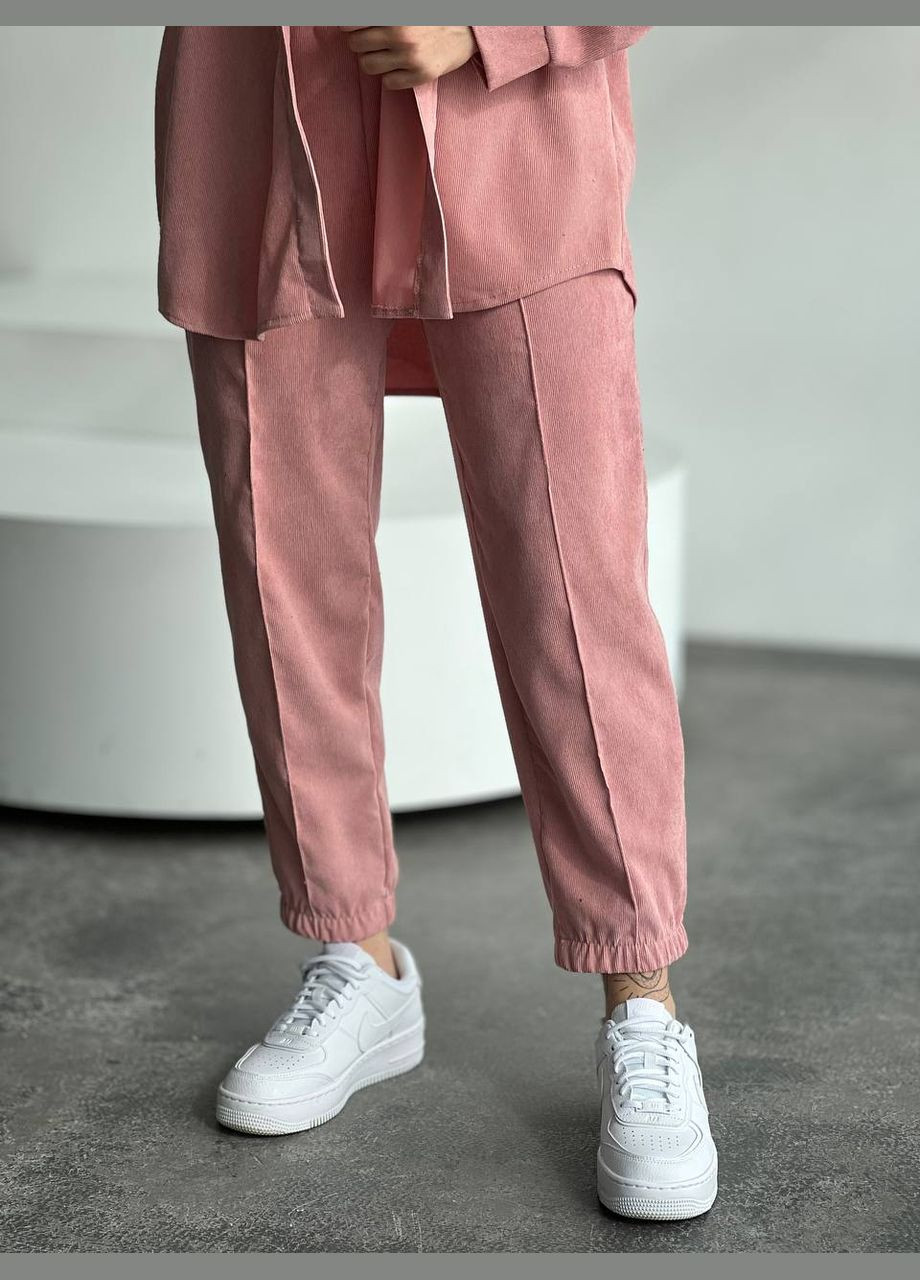 Шикарный качественный костюм цвета пудра двойка (рубашка+штаны) из микро-вельвета идеально подходящий для прогулки вечером No Brand 082-3 (285785921)