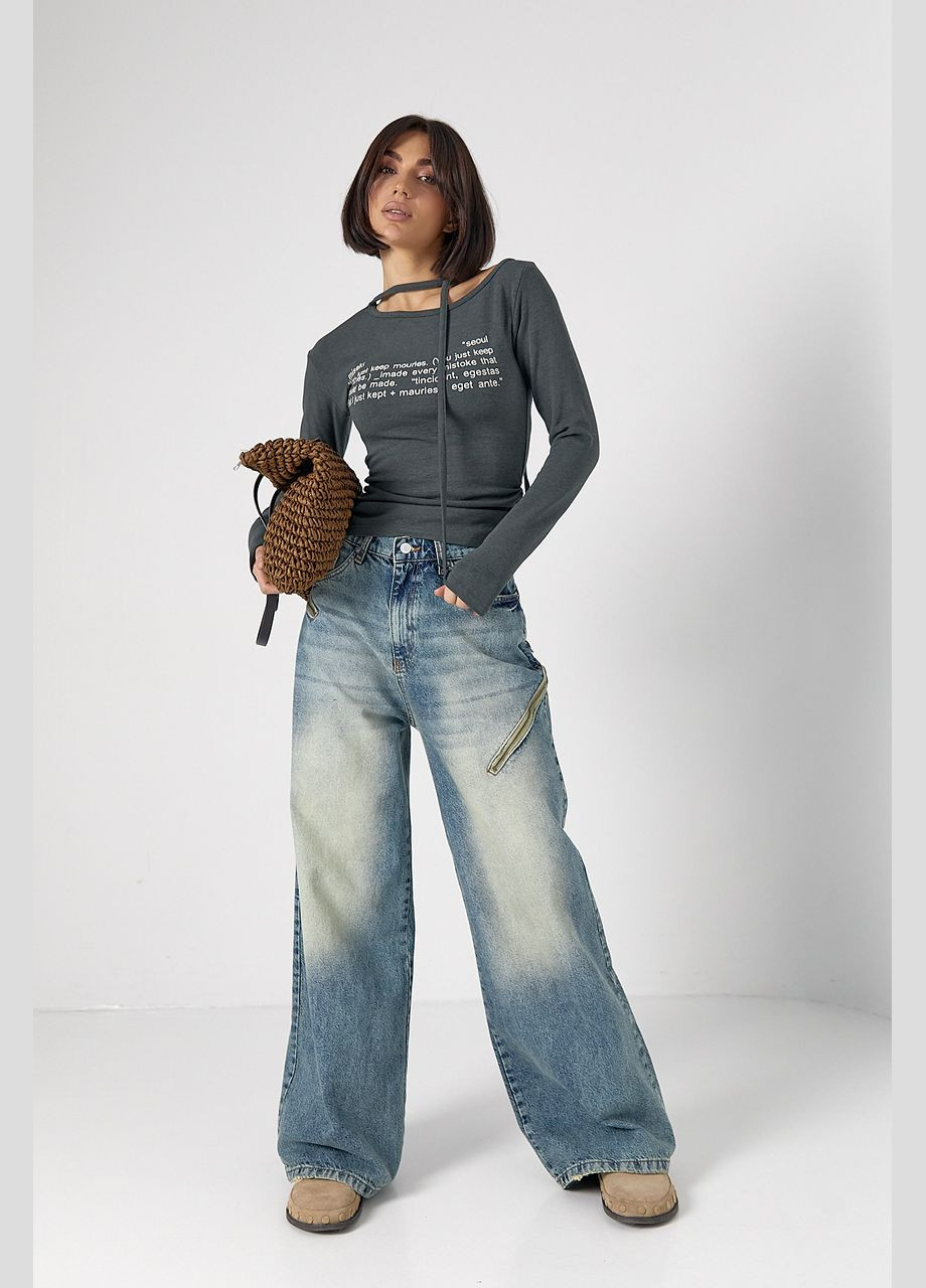 Женские трендовые джинсы Palazzo с молниями Lurex - (317618520)