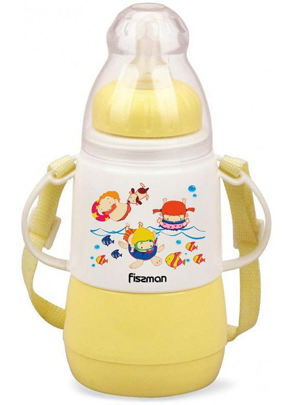 Пляшка дитяча для годування Babies "Кумедне купання" 150мл з ремінцем, жовта Fissman (330136937)