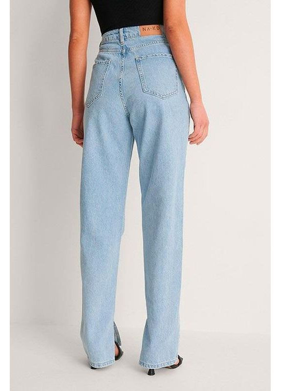 Уровни прямые джинсы высокая посадка с разрезом голубые NA-KD - (366290224)