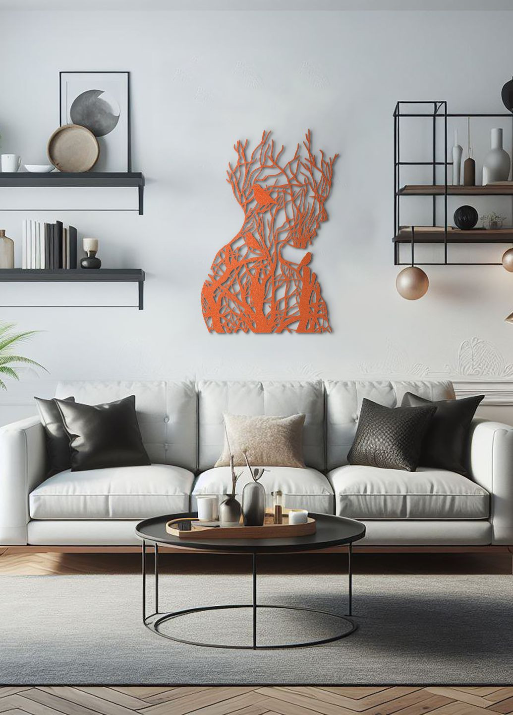 Дерев'яний декор стін, Сучасна картина для інтер'єру "Мереживо дівчина з птахами", стиль лофт 30х20 см Woodyard (292112636)