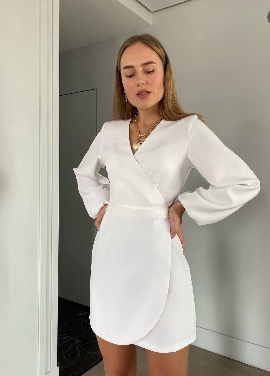 Молочна коктейльна, ділова, повсякденний, кежуал, джинсова, вечірня сукня жіноча на запах No Brand однотонна