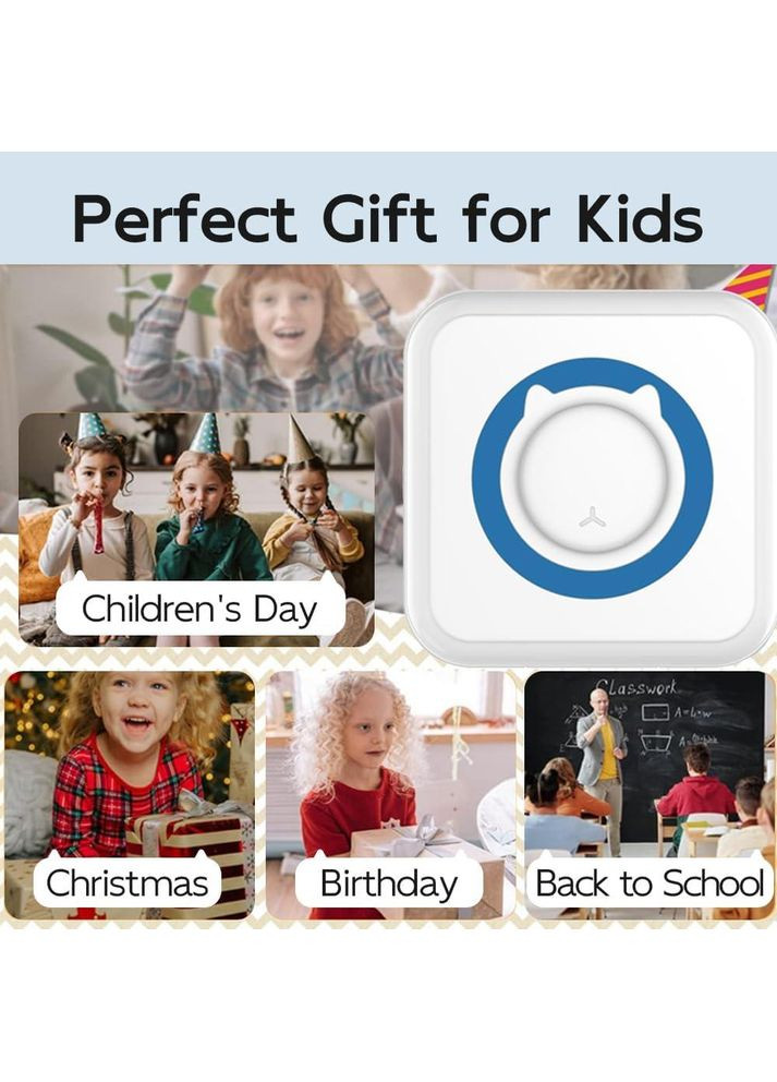 Портативний Bluetooth термопринтер для смартфона 57×30 мм, з акумулятором, біло-синій + 1 рулон термопаперу China (354827581)