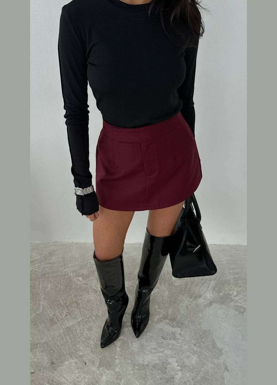 Бордовая праздничный, коктейльный, офисная, откровенный, повседневная, кэжуал, джинсовая, вечерний однотонная женская юбка-шорты No Brand