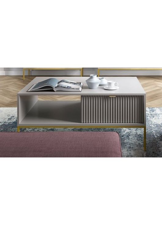 Стіл журнальний Нова / Nova з 2 шухлядами та золотими ніжками L104 Сірий (PFH-091252) Perfect Home (368662992)