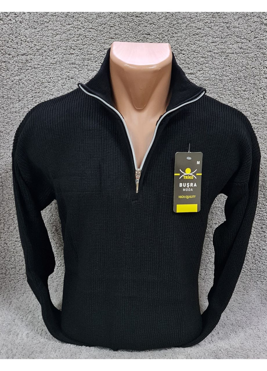 Светр чоловічий теплий на блискавці комір-стійка чорний Triko (366978558)