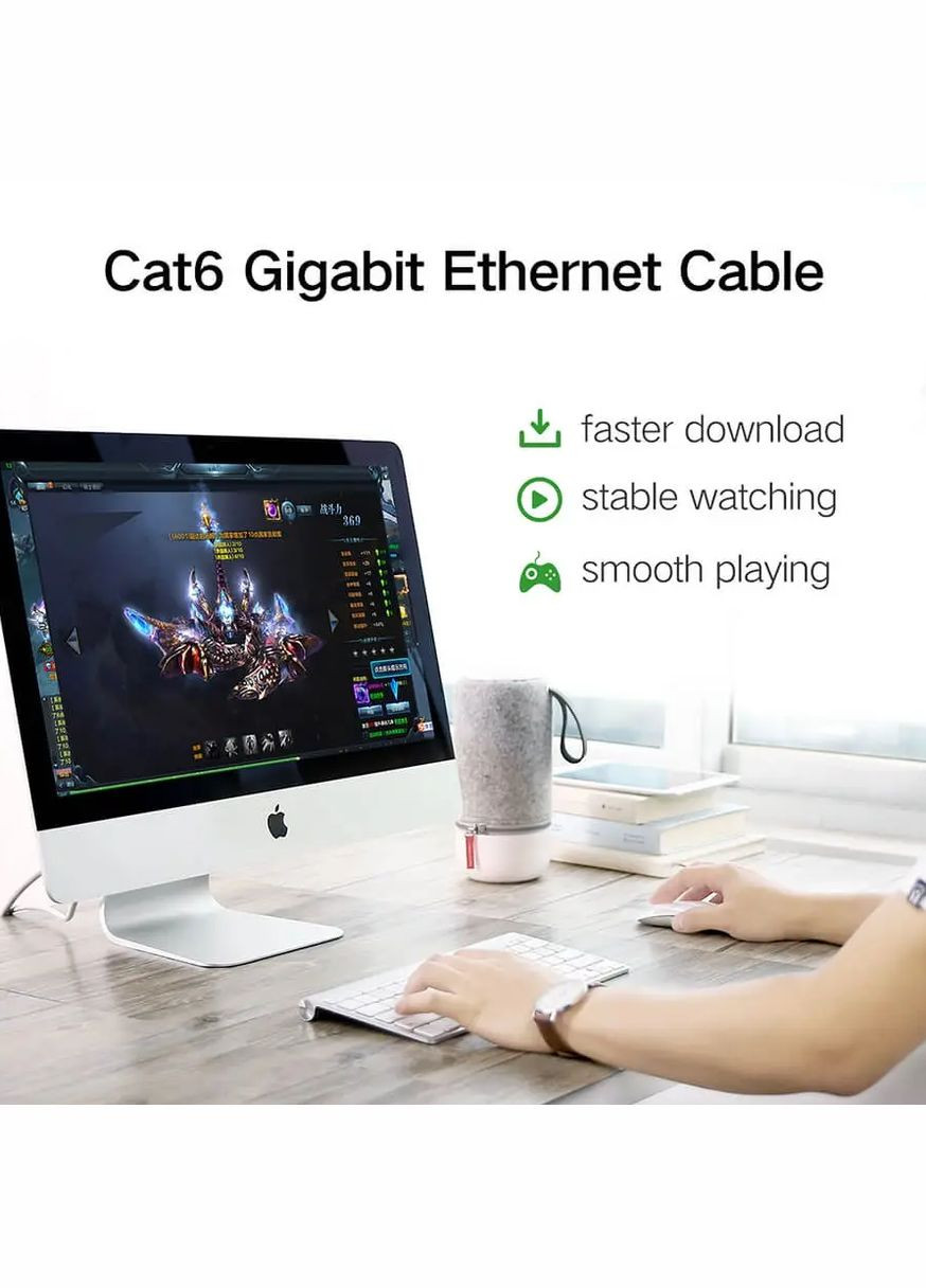 Патч корд сетевой кабель 1000 Mбит\с Ethernet RJ45 Cat 6 круглый 1М Black (NW102) 20159 Ugreen (300523820)