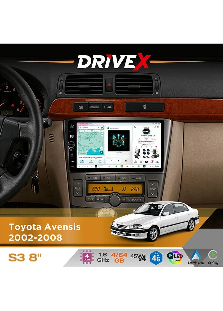 Штатна магнітола для Toyota Avensis 2002-2008 S3 QLED 8" з фізичними кнопками Android 8-ядерний 1.6ГГц 4x64Гб SIM-картка 3G/4G DriveX (401892251)
