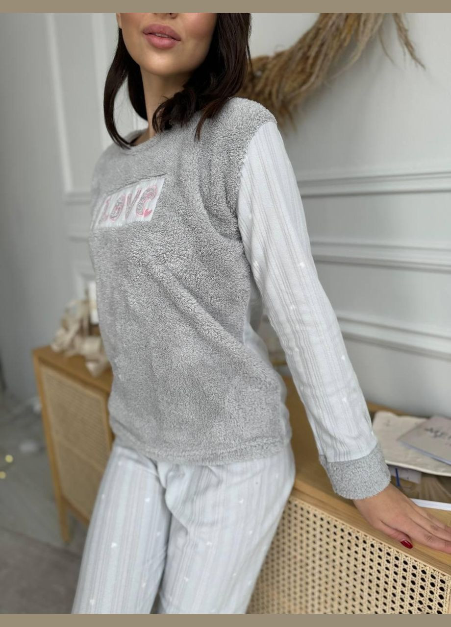 Сіра зимня жіноча піжама флісова з махрою сіра s (5019) GT