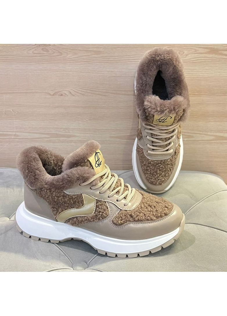 Кроссовки женские зимние кожаные, в стиле Тедди. Anri de Collo бежевые зима (364274836)