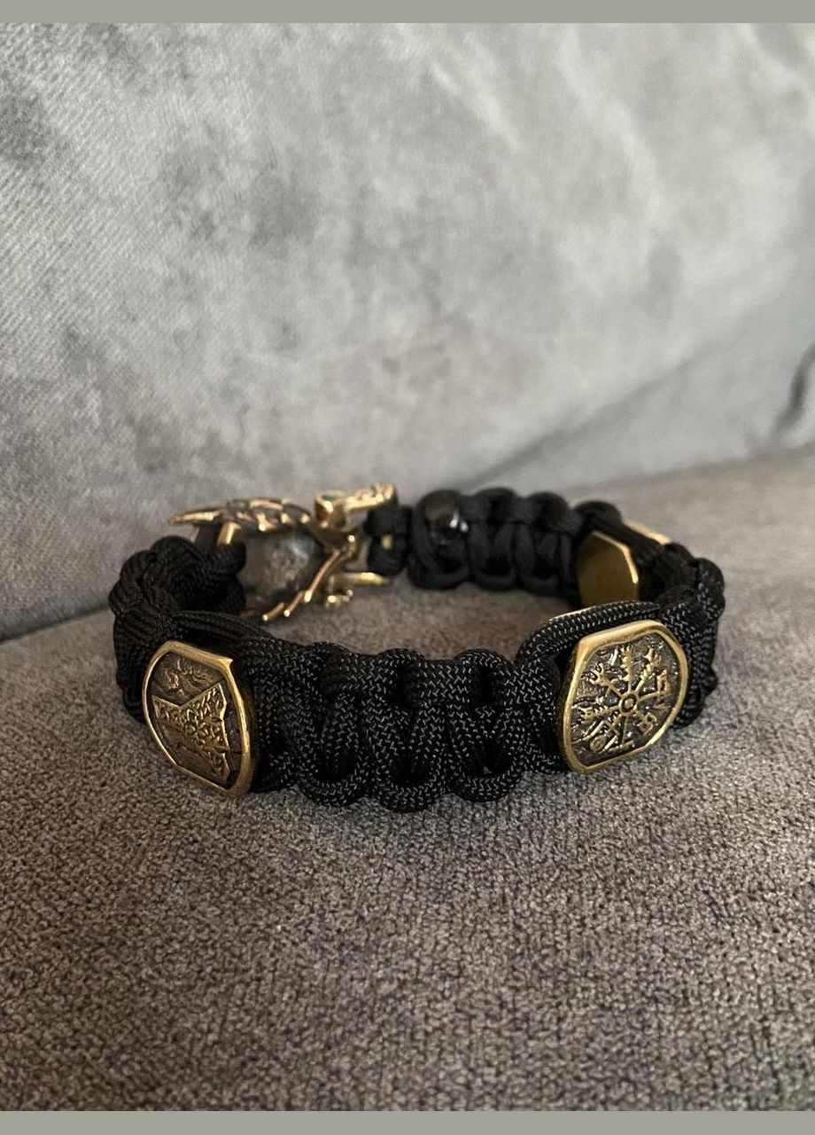 Браслет с волком и рунами плетения Кобра из паракорда латуни ручного литья под заказ + брелок в подарок No Brand (341738696)