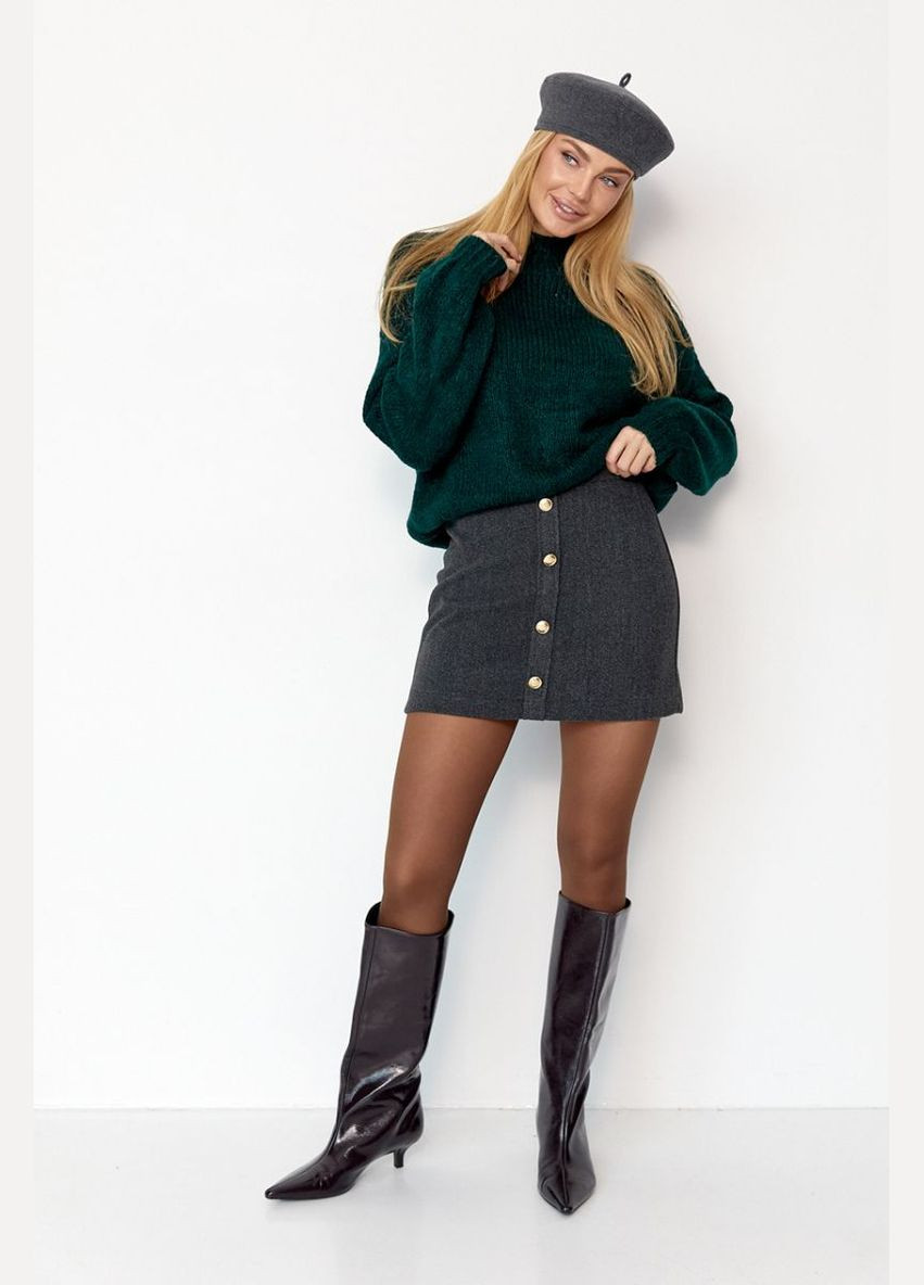Темно-серая повседневная однотонная женская кашемировая мини юбка 241051 Lurex