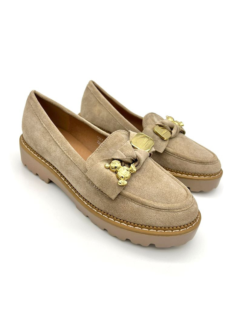 Бежевые лоферы бежевые женские велюр. Seastar с аппликацией