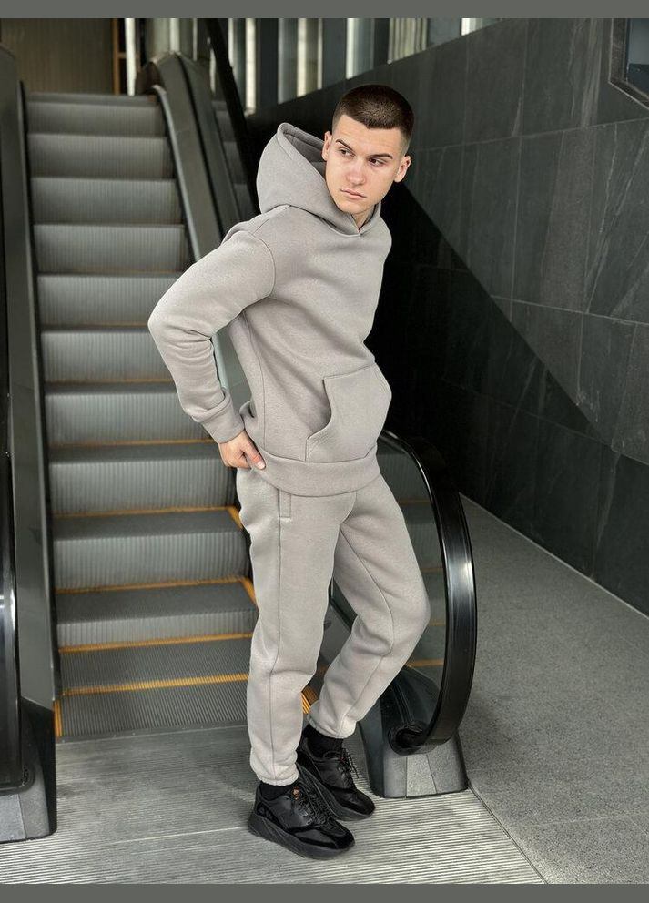 Зимове чоловіче худі на флісі сіре No Brand (346085198)