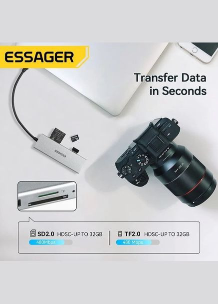 USB-хаб 5 в 1 (Type-C to USB 2.0/USB 3.0/TF/MicroSD/HDMI 4K 30Hz) Essager (300577498)