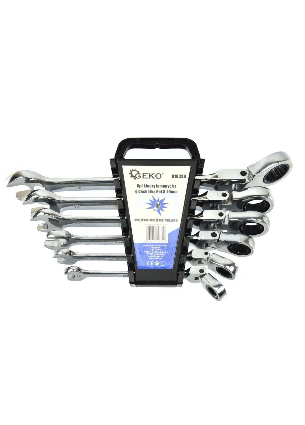 Ключі рожково-накидні з трищіткою на шарнірі, комплект 6 штук 8-19мм Geko (313400512)