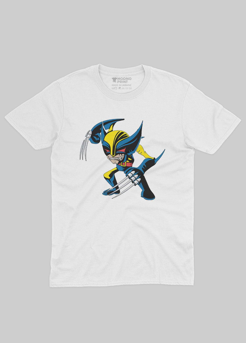Белая демисезонная футболка для мальчика с принтом супергероя - росомаха (ts001-1-whi-006-021-002-b) Modno