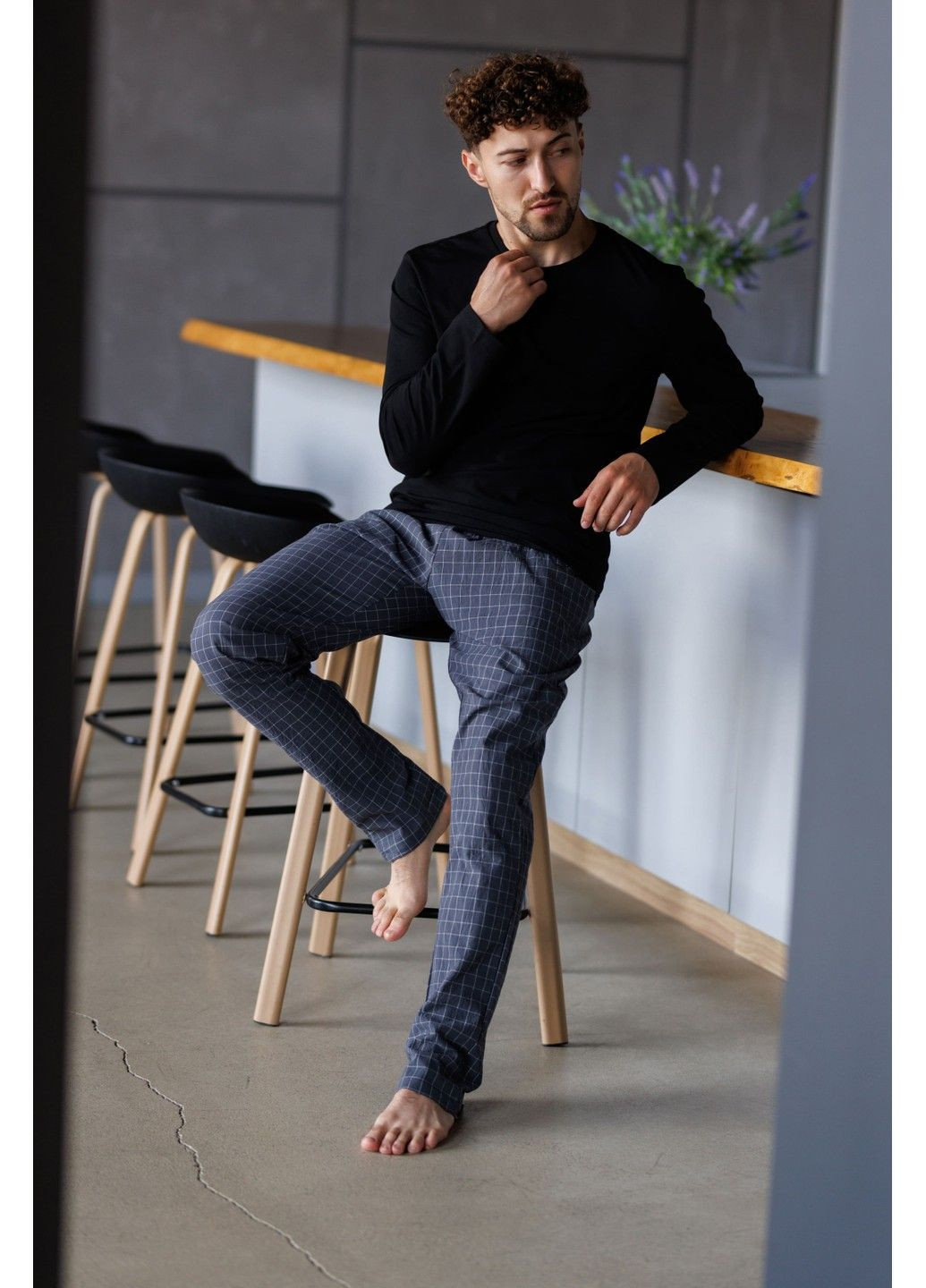 Штани чоловічі в клітинку для дому HOMELY графіт Handy Wear (304769150)