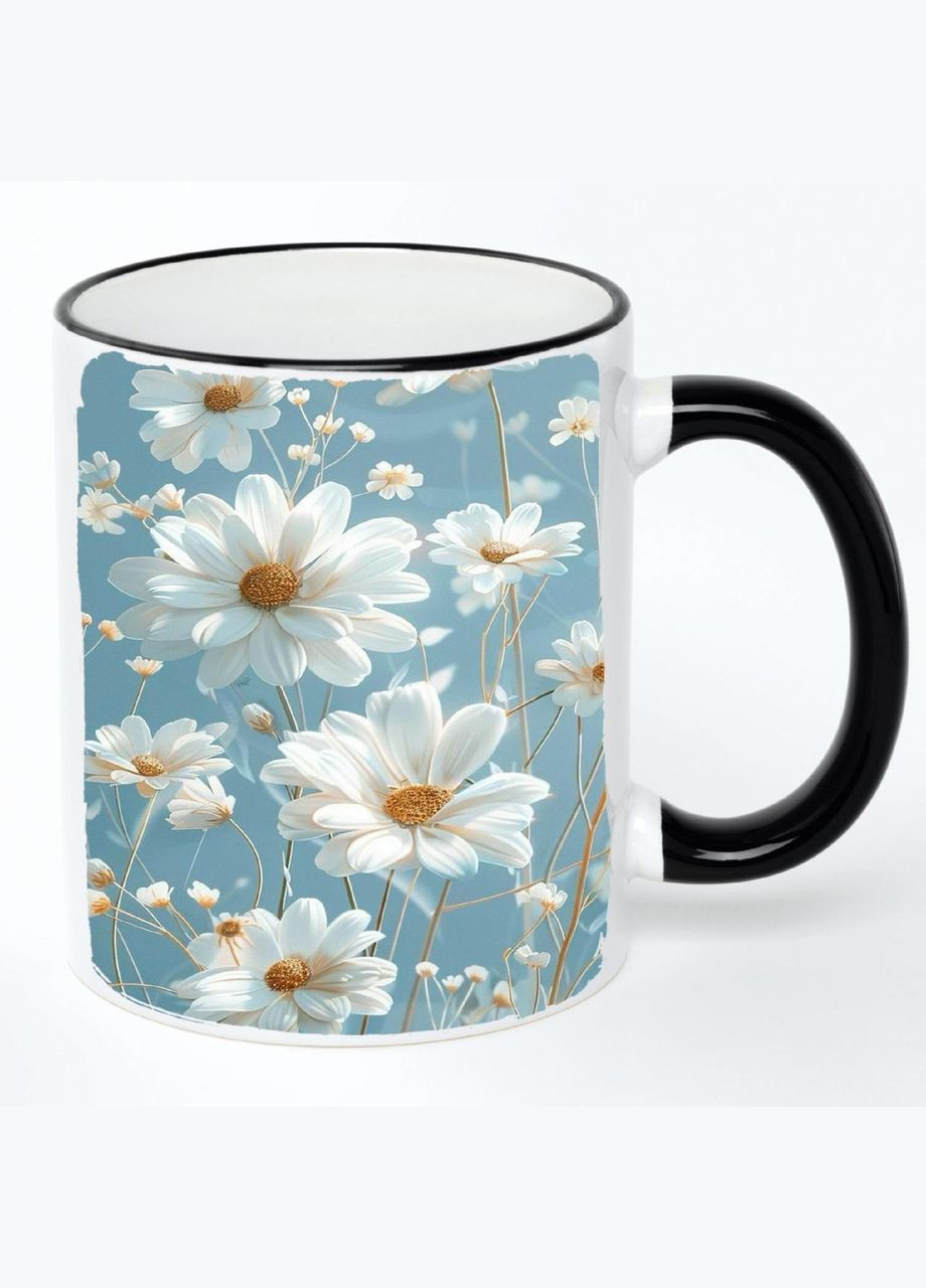 Чашка Квіти (кухоль, кружка) #021 Біла з чорною ручкою 330 мл No Brand (322712360)