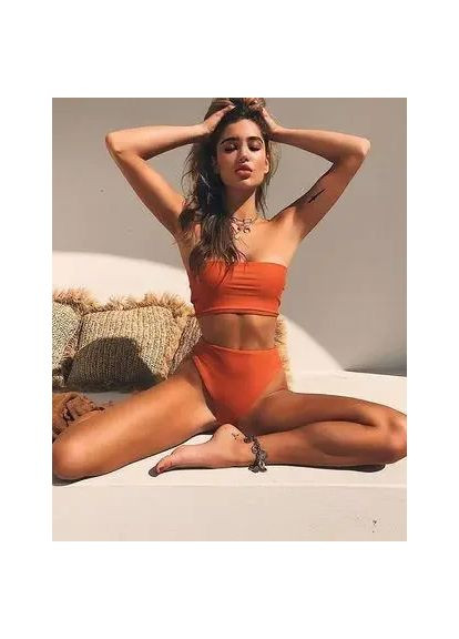 Помаранчевий літній роздільний купальник зі швидковисихного еластану із вкладками. роздільний купальник із завишеной талієй і відкритими плечами China