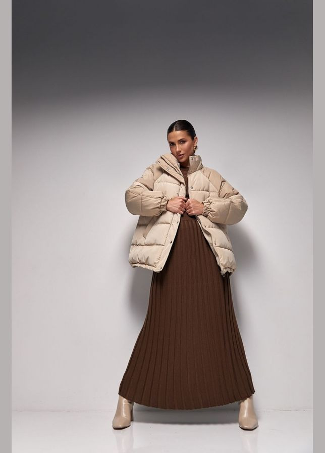Бежевая зимняя зимняя куртка оверсайз с эко-пухом (3675) Bellise