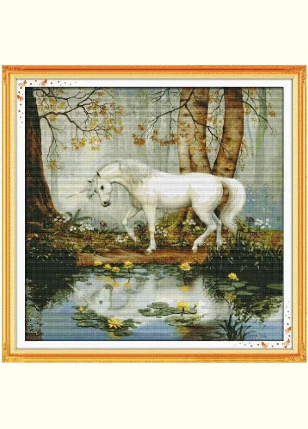 Набор для вышивания по нанесённой на канву схеме "Unicorn garden" . AIDA 14CT printed, 62*61 см Joy Sunday (313613396)