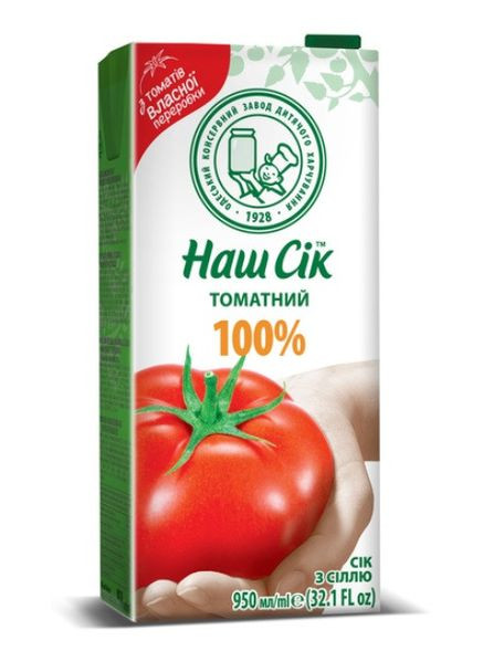 Сік ОКЗДХ Томатний з м'якоттю з сіллю 0,95 мл Наш Сік (363320040)