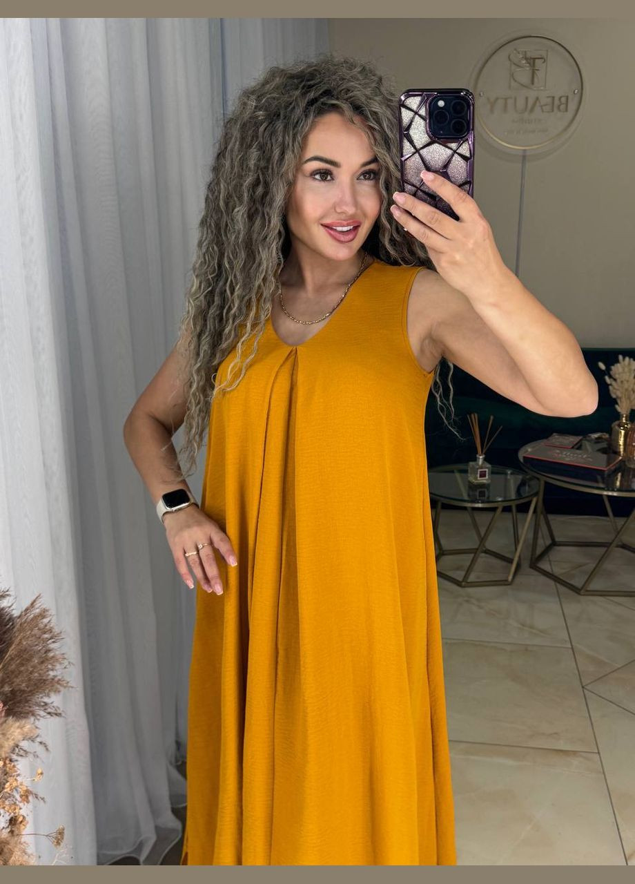 Горчичное повседневный платье женское Гермес однотонное