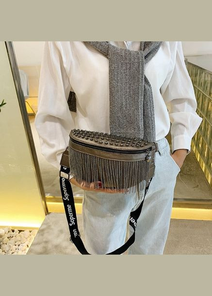 Жіноча бананка, міні сумочка на груди із шипами Бронзовий No Brand (298997975)