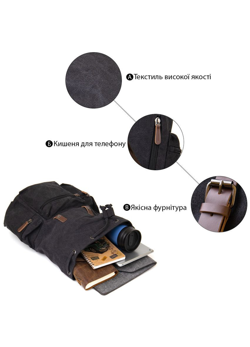 Рюкзак туристичний текстильний унісекс 20608 Чорний Vintage (328449839)