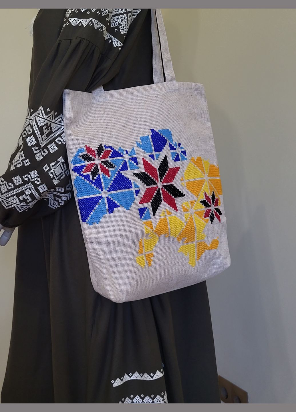 Торбинка для покупок (шопер) з ручною вишивкою "Україна вишивана" розміром 400*330 Hand Made (317573436)