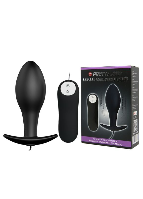 Анальная пробка с вибрацией с пультом, чёрная, 8.5 х 3.1 см Pretty Love (361670091)
