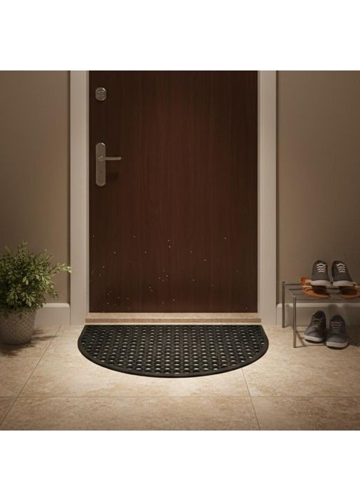 Чёрный полукруглый придверный коврик 50*76*10 см Соты Харьков Hell (303211221)