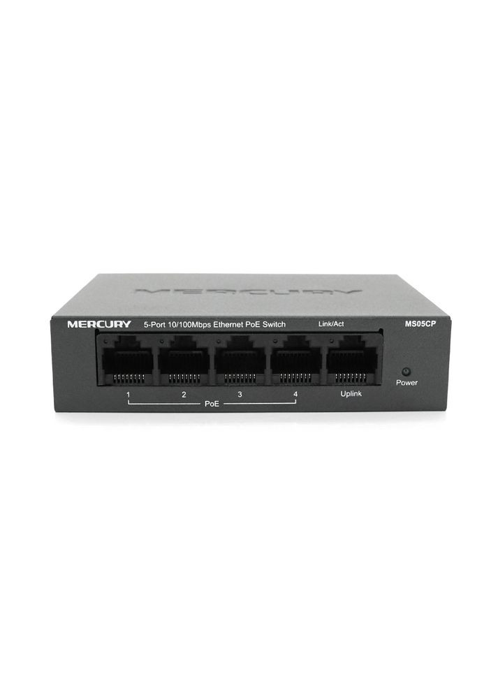 Комутатор POE 48V MS05CP 4 порти POE+1 порт Ethernet (Uplink ) 10/100 Мбіт/сек, БП в комплекті + перехідник Mercury (314929844)