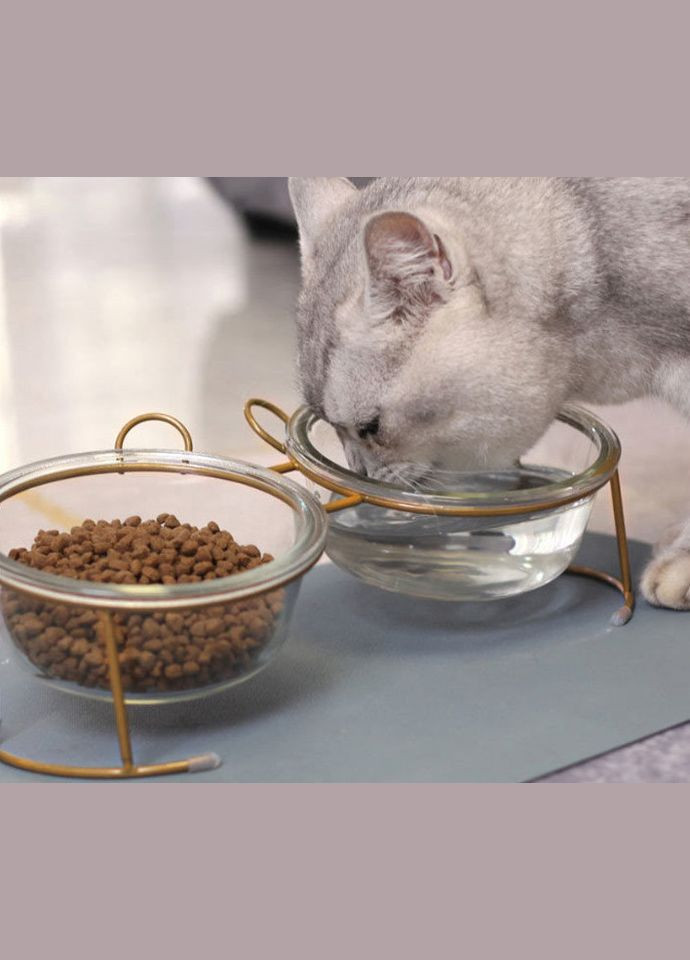 Подвійна миска для котів та собак на підставці, 2 х 500мл Gold (299915533)