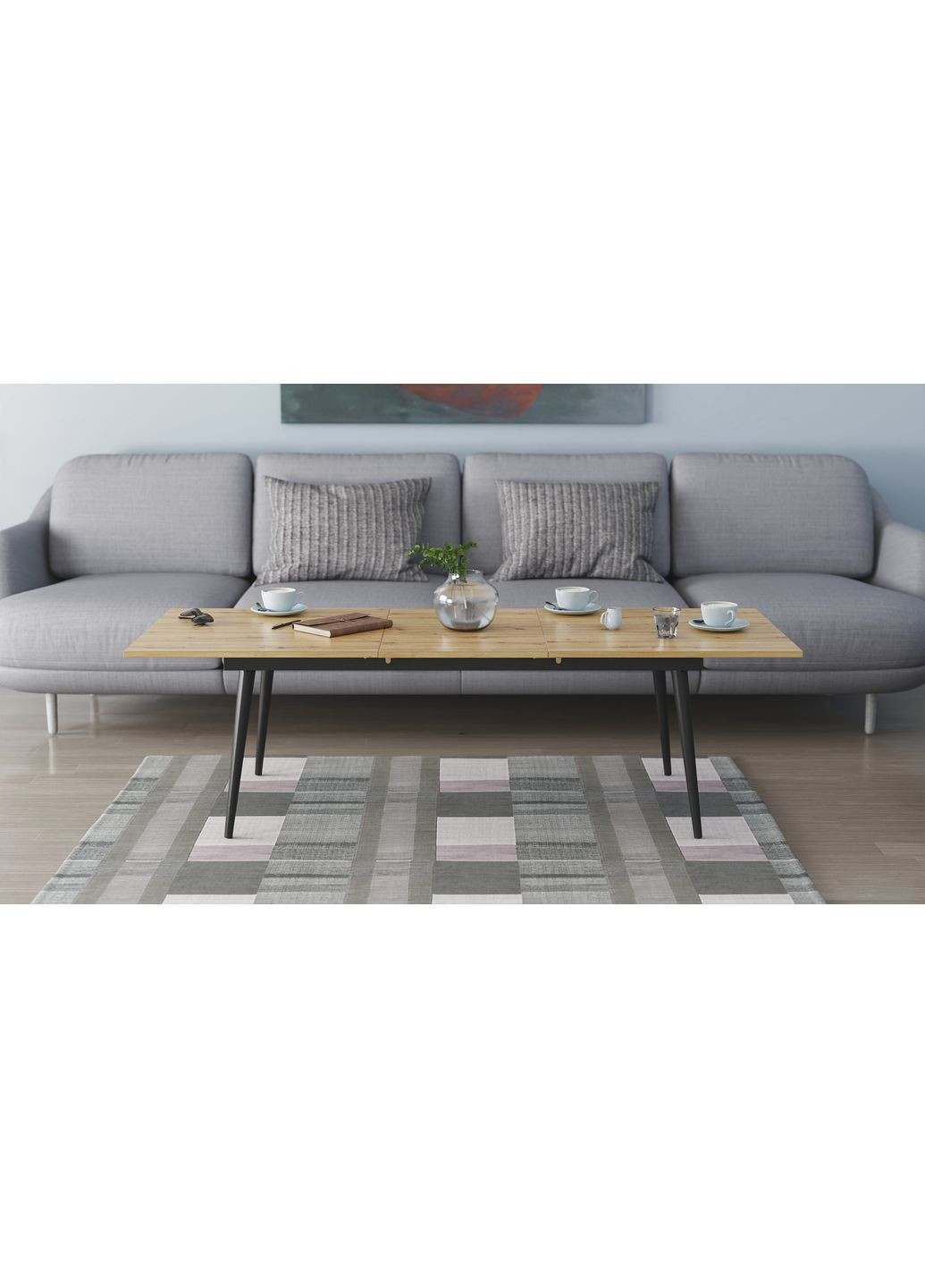 Стіл журнальний трансформер Dandi Small 45x120(160)x70 Чорний метал ДСП Дуб Артізан 16 мм (FRD-106800) Ferrum-decor (353500785)