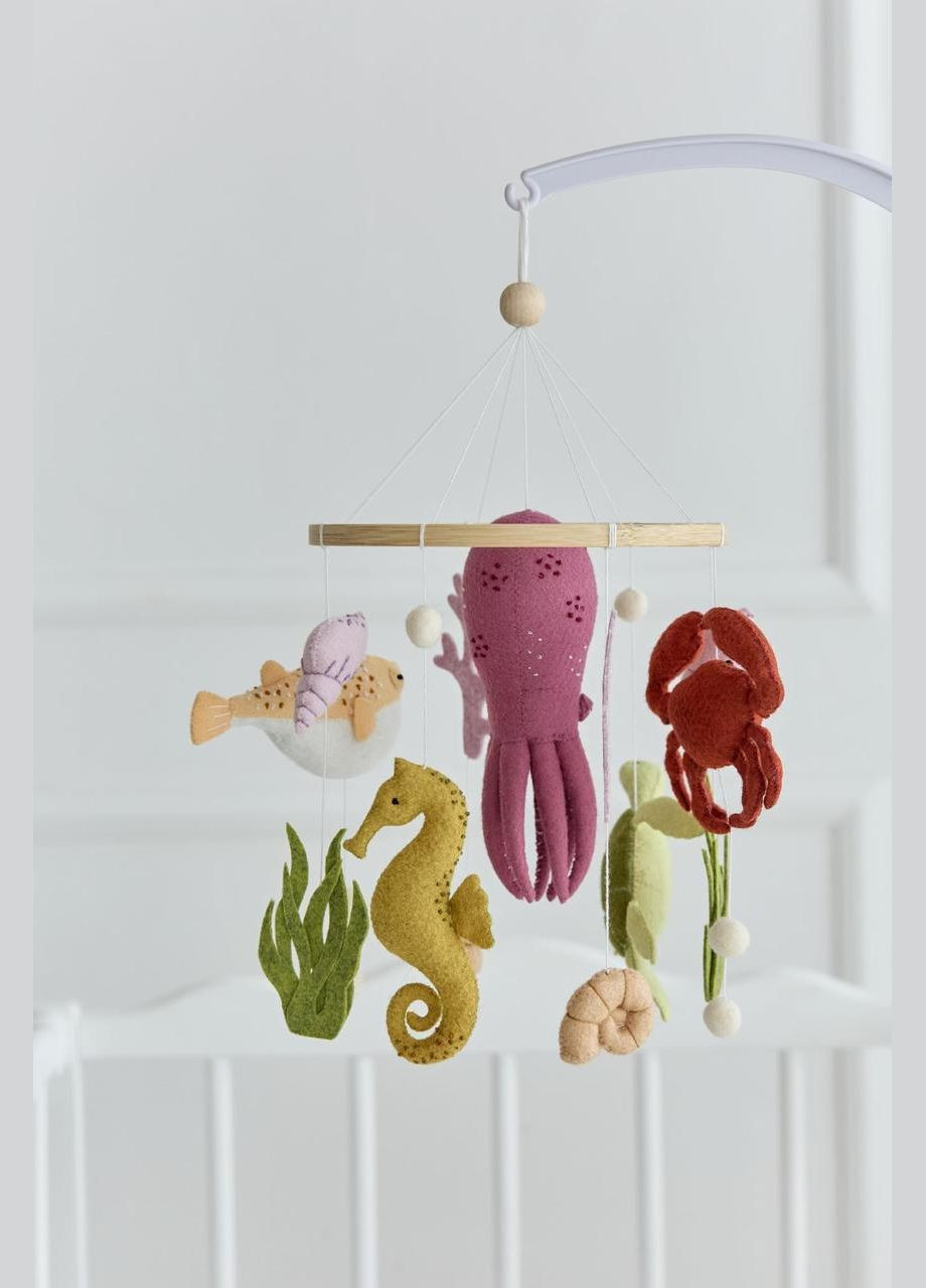 Дитячий музичний мобіль на ліжечко WoollyFox "Морський світ: восьминіг, краб, морський коник" No Brand (342758019)