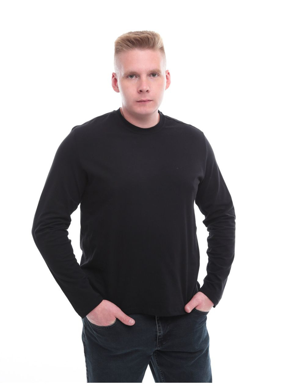 Черный демисезонный повседневный лонгслив Jean Piere однотонный