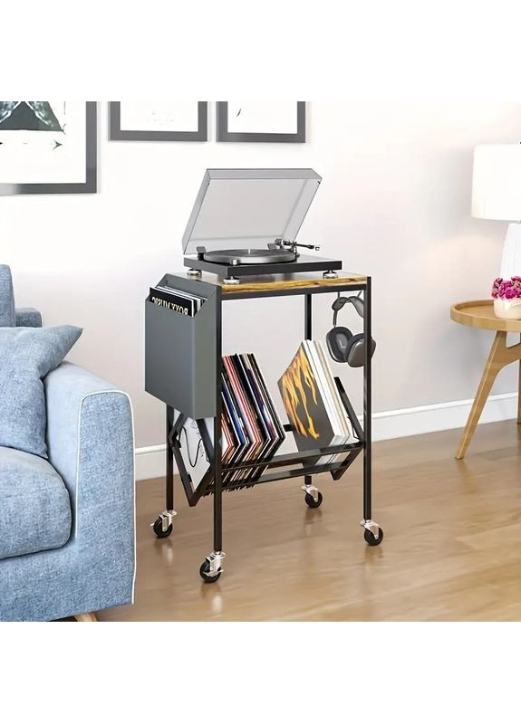 Стелаж стіл для вінілового програвача з підставкою органайзер для вінілових платівок і навушників SS-200-1 No Brand (366304325)