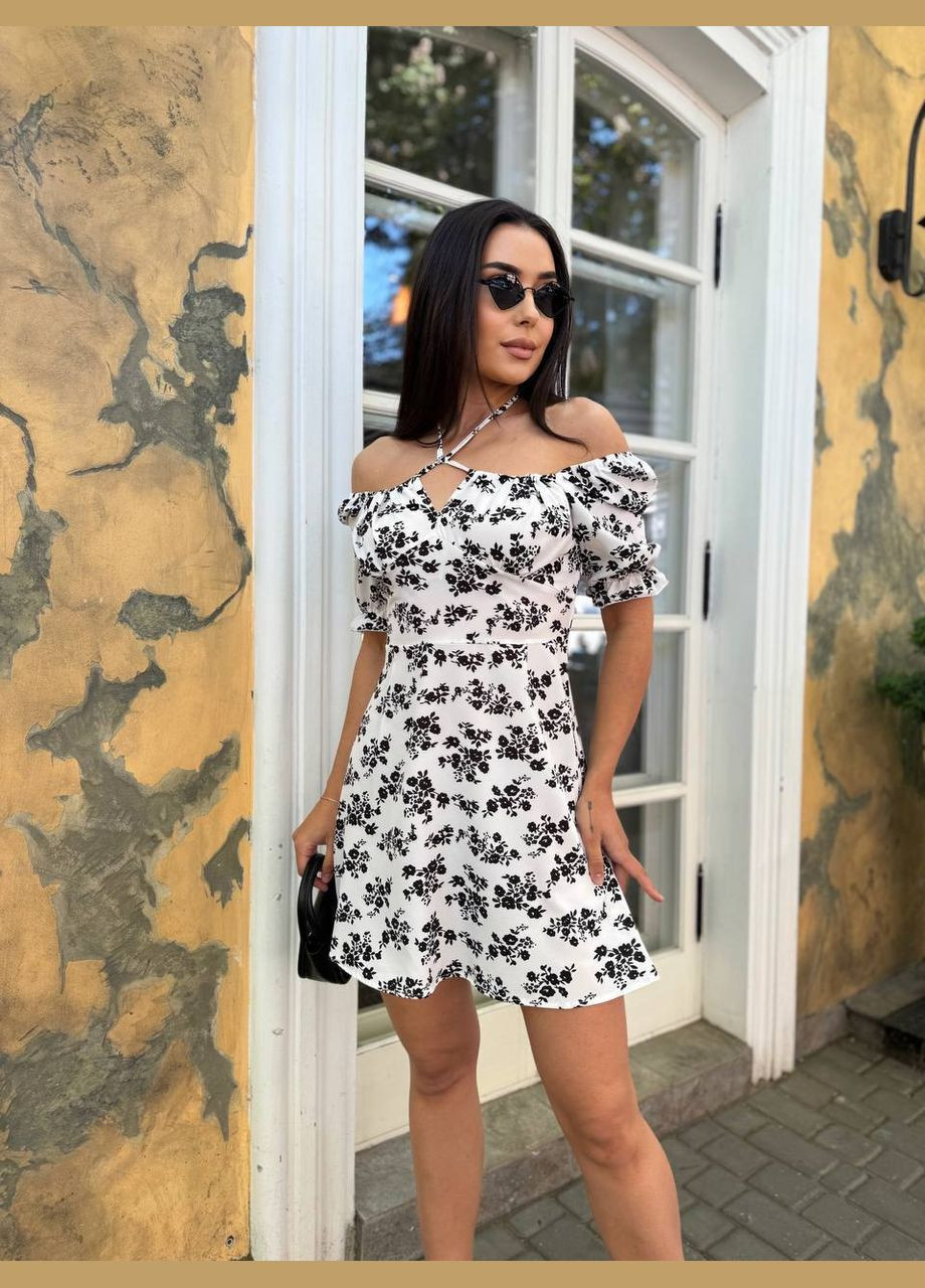 Белое деловое, повседневный, кэжуал, вечернее платье женское No Brand с цветочным принтом