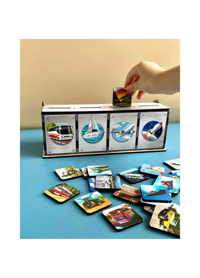 Настільна розвиваюча гра "Види транспорту" (ПСФ109) PSF109 комодик-сортер Ubumblebees (302385676)