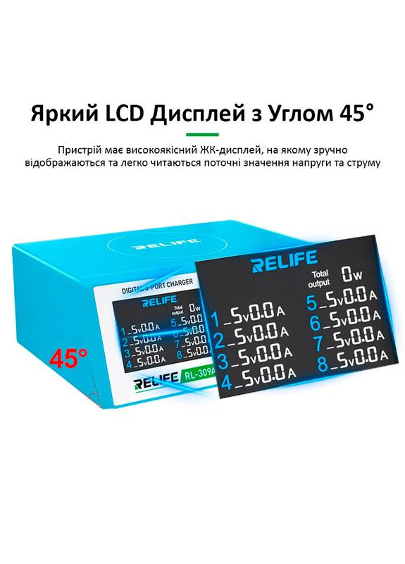 Быстрое зарядное устройство RL-309A 8xUSB / PD3.0 45W / QC3.0 / автоотключение / 100W Max Relife (317204200)