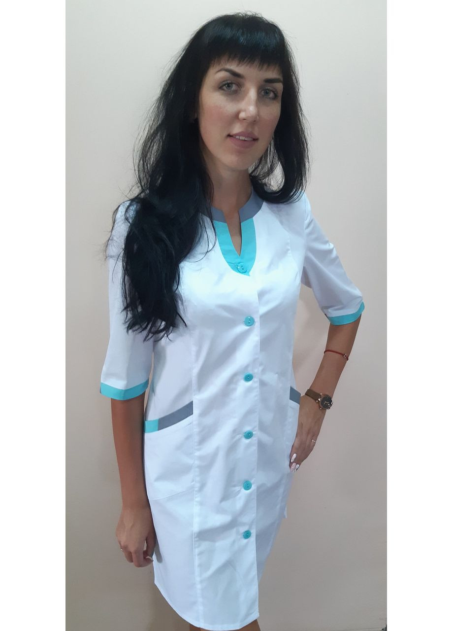 Жіночий медичний халат Веселка коттон 44 розмір три чверті рукав No Brand (365843253)