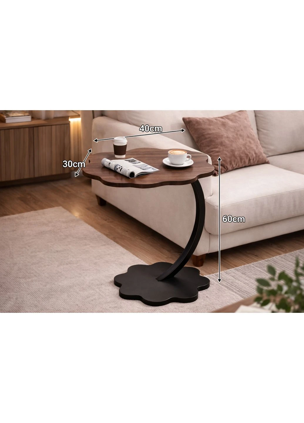Прикроватный кофейный столик Flower 40х30х60 см Темное-Дерево Grant (393960516)