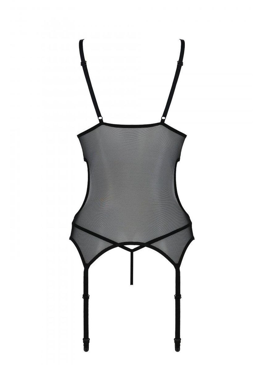 Корсет Christa Corset black XXL/XXXL: с подвязками и ажурным лифом, стринги в комплекте Passion (303877731)
