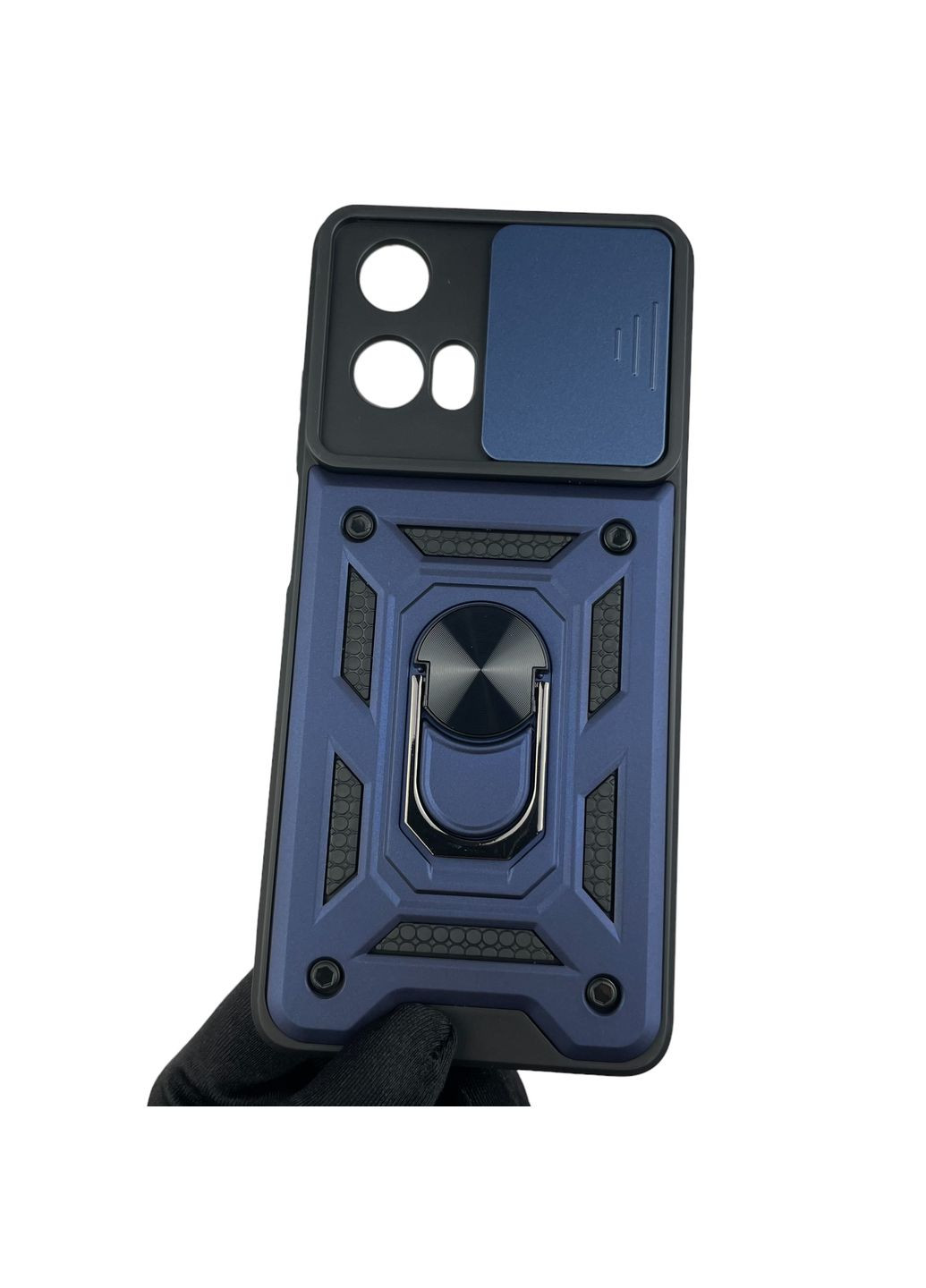 Чохол для Moto G24 Power (PB1E0003RS) броньований з кільцем зі шторкою на камеру на моторола г24 павер темно-синій rg1 Motorola (366020288)