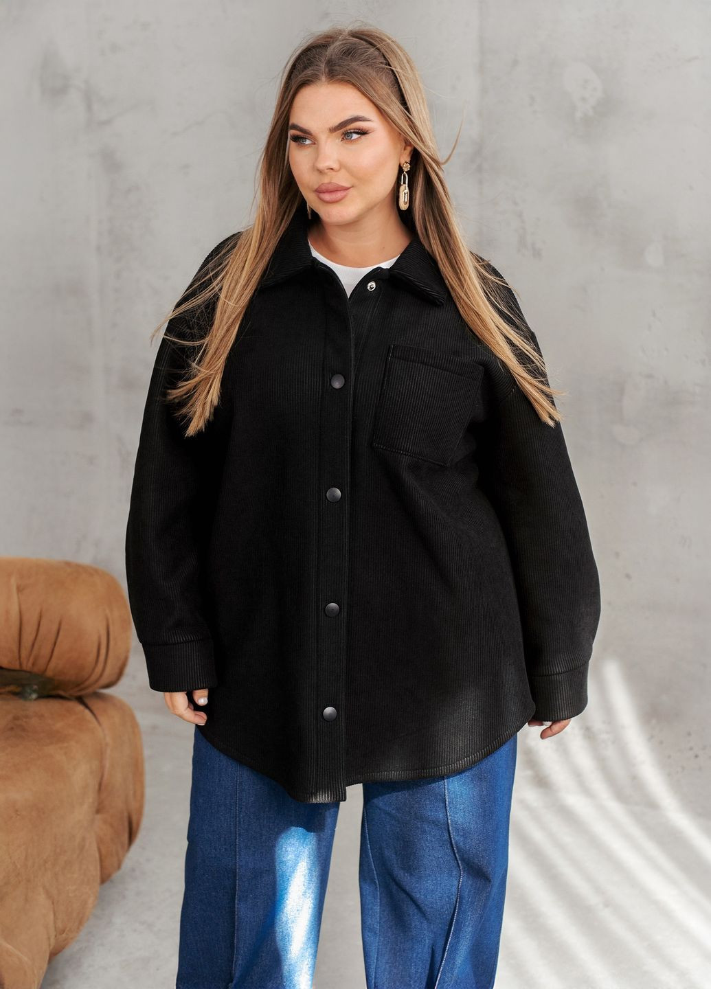 Куртка-рубашка вельветовая демисезонная женская удлиненного кроя No Brand (361790989)