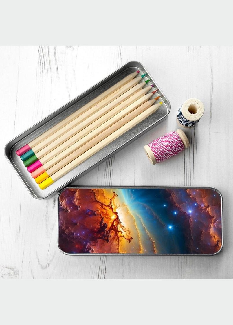 Органайзер для канцелярских принадлежностей, Подставка для канцелярии, Кейс для мелочей Космос #017 7*18 см Silver No Brand (309156154)