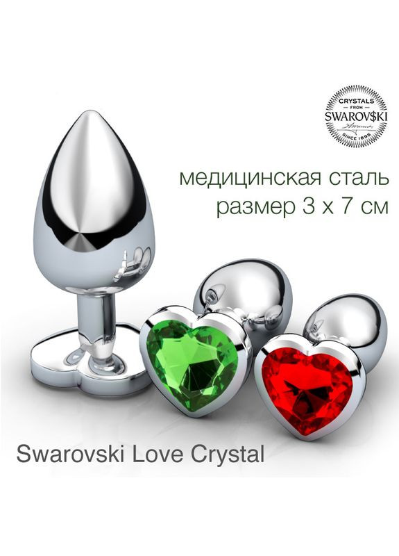 Анальна пробка S 3 см срібло з каменем серцем мала Swarovski Love Crystal Focus (303880590)